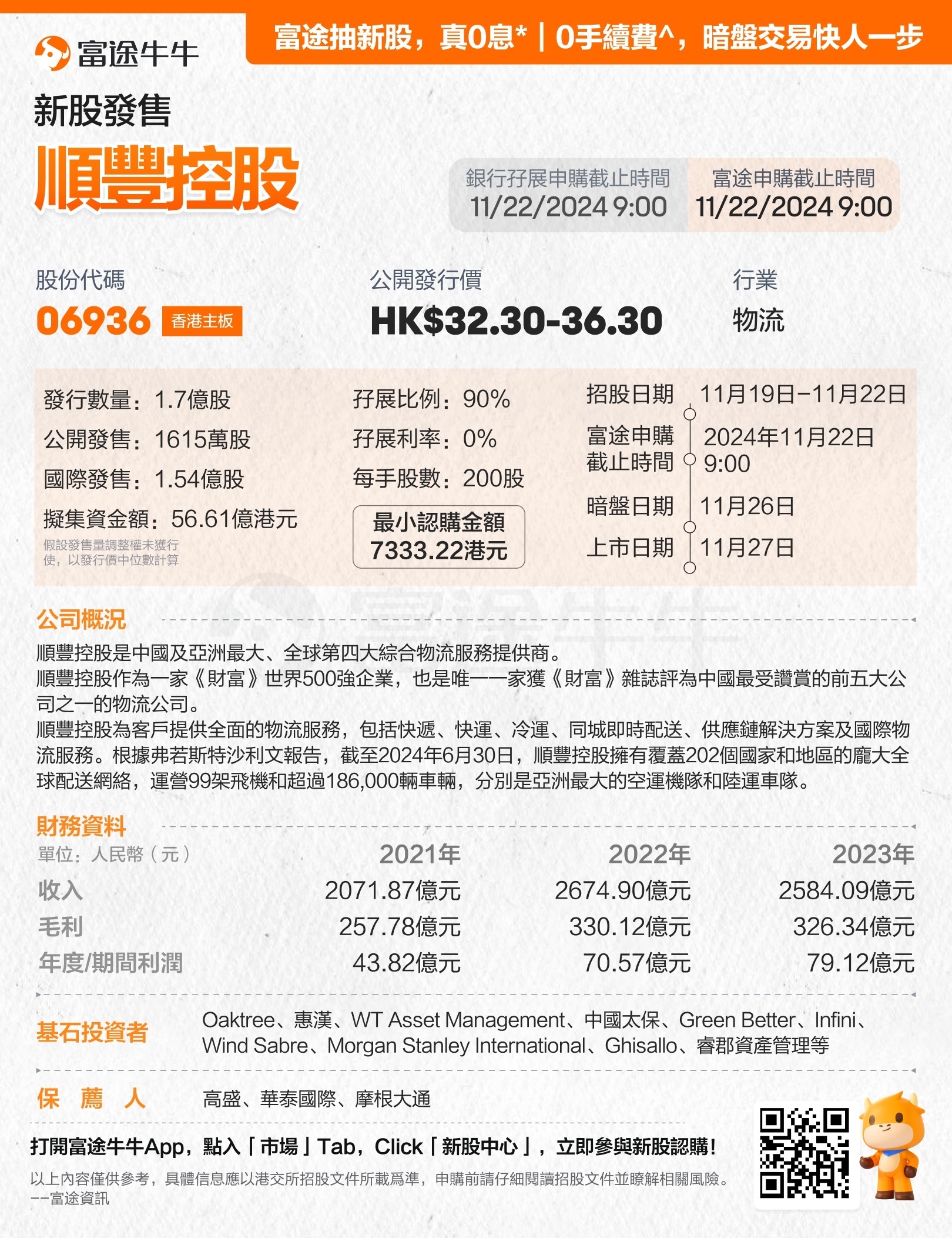 顺丰控股新股发售基本信息